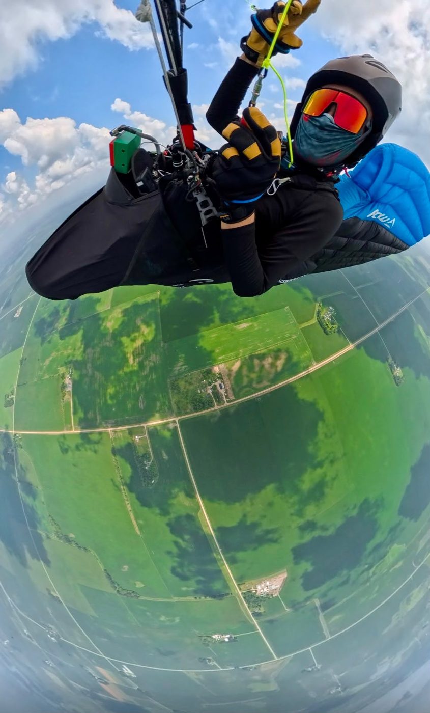 Fisheye view over the flat Minnesota farmland from altitude